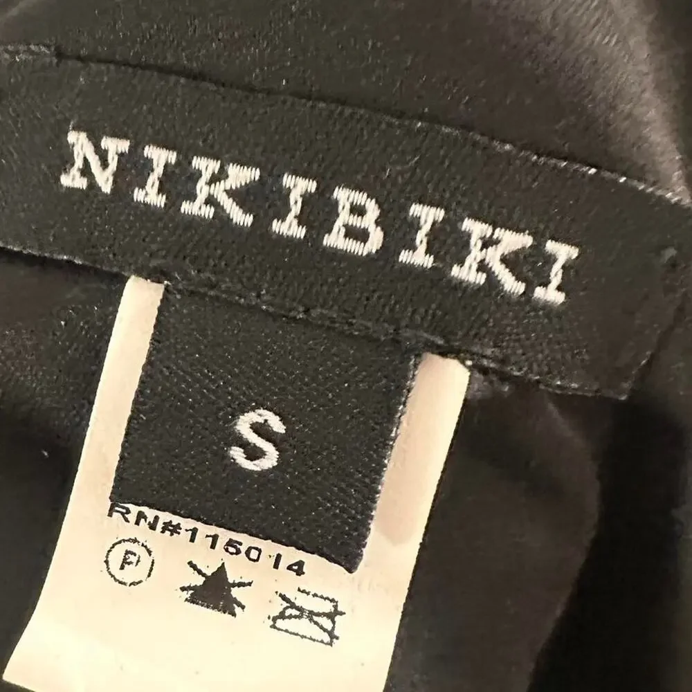 Nikibiki Size Small Vintage Black Sequin Beaded Bodice Mini Dress Ruched Detail